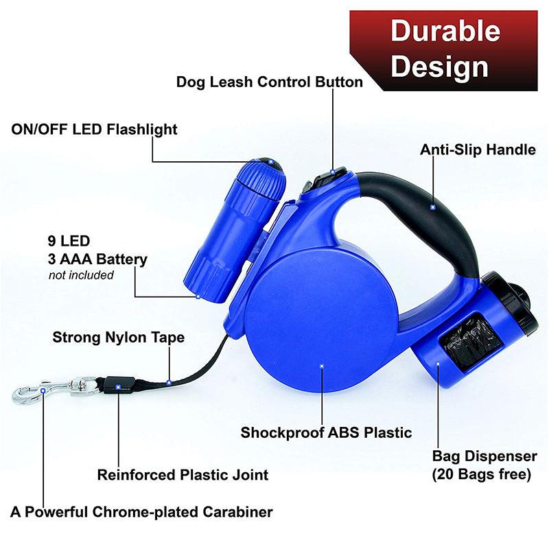 SunnyNest™ Nightwalk LED Retractable Dog Leash + Bag Holder