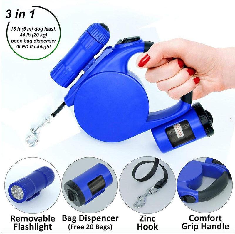 SunnyNest™ Nightwalk LED Retractable Dog Leash + Bag Holder